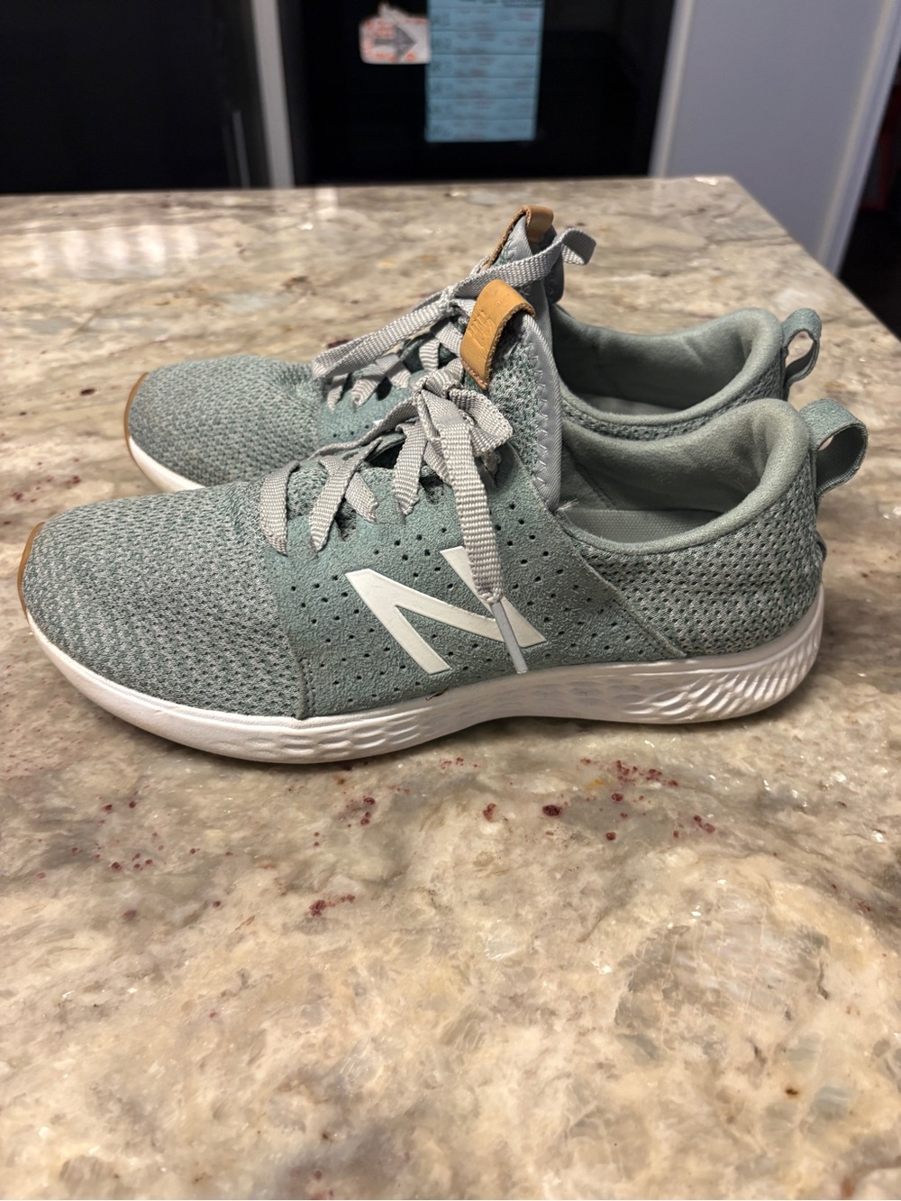 New Balance Women's Sage Green Knit Athletic Sneakers with White Sole